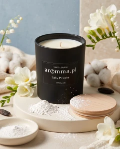 Świeca Sojowa - Baby Powder 300 ml z wieczkiem - pudrowy zapach! 