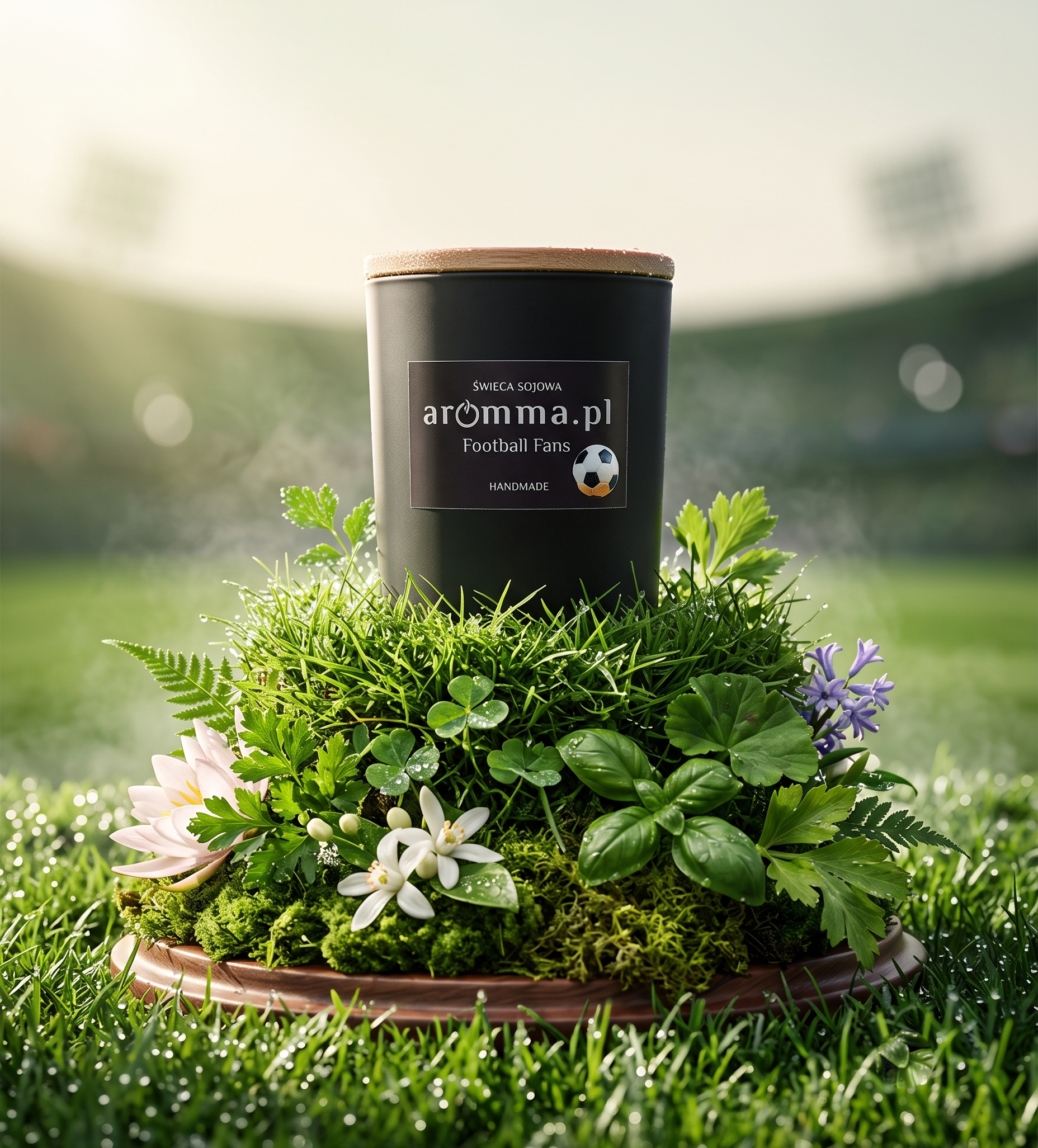 Naturalna świeca sojowa Aromma o zapachu świeżo ścięta trawa