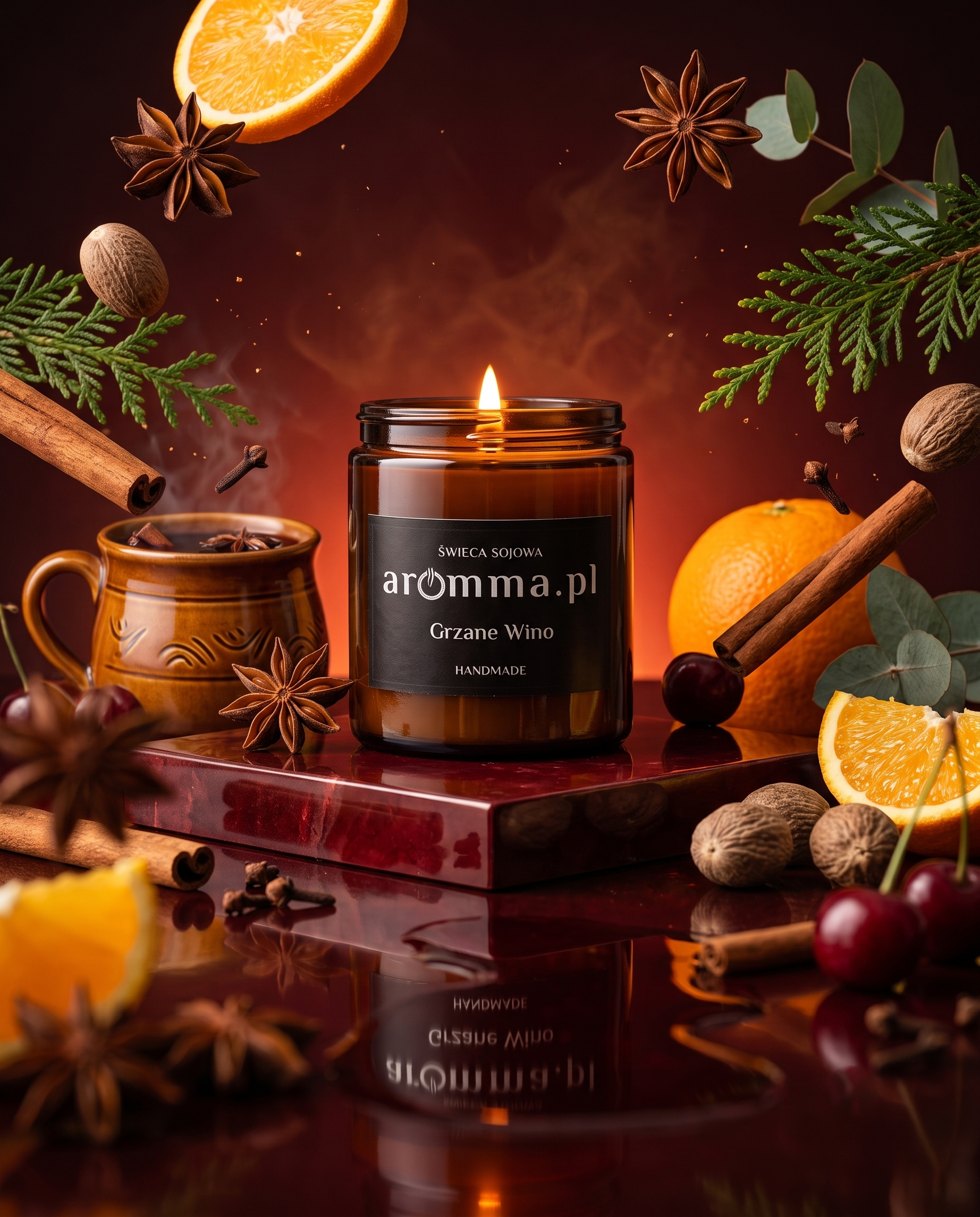 Naturalna świeca sojowa Aromma o zapachu Grzane Wino.