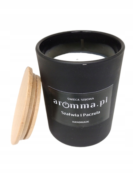 Naturalna świeca sojowa Aromma o zapachu Szałwia i Paczula.